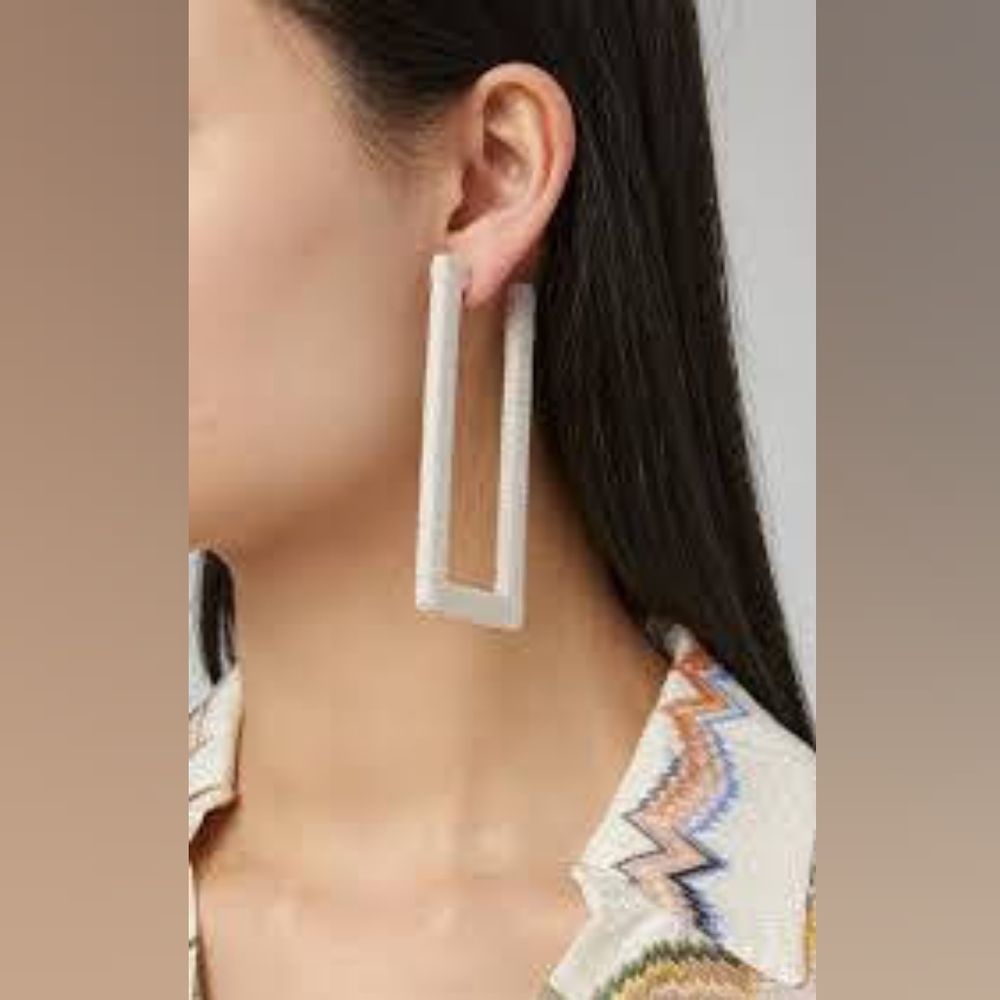 Rebecca de Revenel Open Rectangle Drop Earrings — Minimal Geometric Style